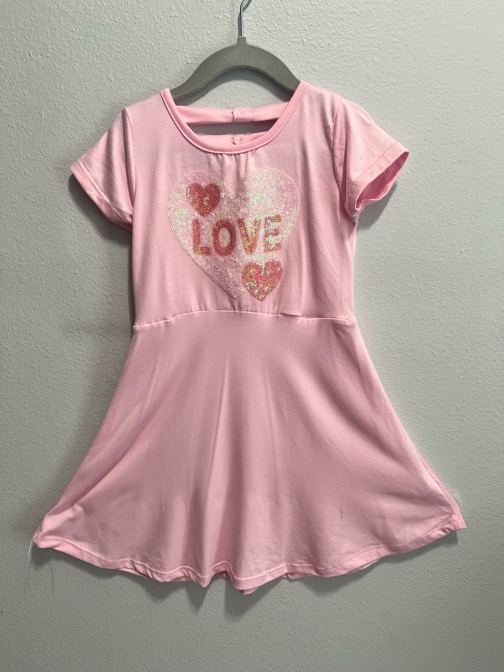 btween Pink Sequin Heart 'LOVE' Fit & Flare Dress